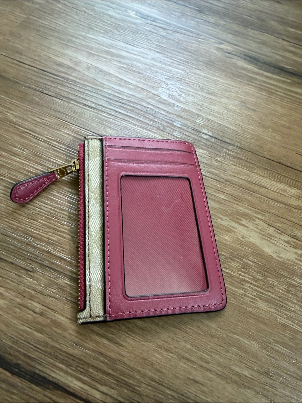 Coach Signature Canvas Card Case with Pink Trim - Picture 5 of 8